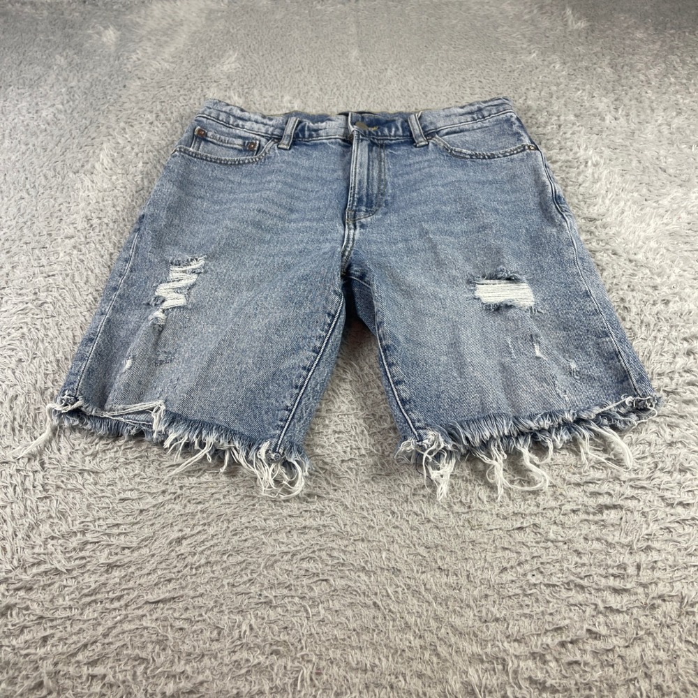 Lucky Brand Mens Distressed Denim Shorts Light Wash Frayed Hem Size 30